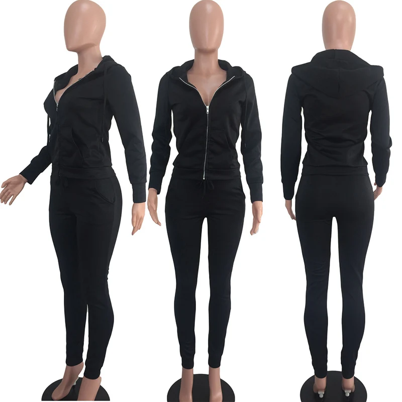 2020 Primăvară Femei Costum De Trening De Culoare Solidă Sportwear Maneca Lunga, Hanorac Cu Fermoar Set De Doua Bucati Strat +Pantaloni Lungi Costum Clubwear Imagine 5