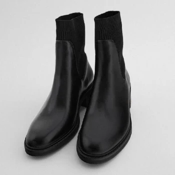 2020 Chelsea Cizme Femei ghete stil Britanic femei cizme Rotund Toe Pantofi de Iarna pentru Femei Cizme Negre zapatillas mujer ay52