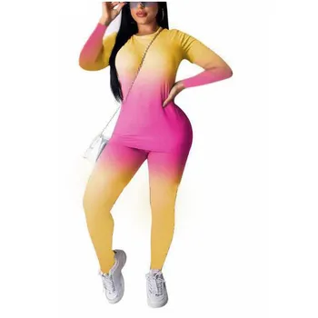 2020 Moda de Toamna pentru Femei Costum de Sport 2 BUC/Set Neon Topuri cu Maneci Lungi Pantaloni de Antrenament Doamnelor Haine Casual Treninguri Costume