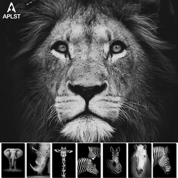 Animal Girafa, Zebra, Leu, Elefant, Cal Printuri & Poster Alb-Negru Panza de Arta de Perete Decorative de Imagine pentru Camera de zi