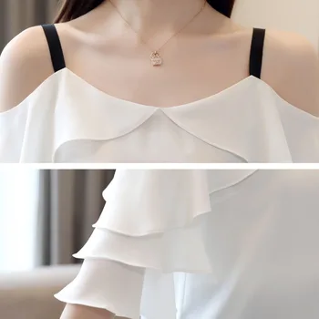 Coreeană De Moda De Îmbrăcăminte 2021 Îmbinat Solid Ciufulit Șifon Scurt Maneca Fluture Doamnelor Topuri Tricou Alb Blusas De Sex Feminin 4079 50