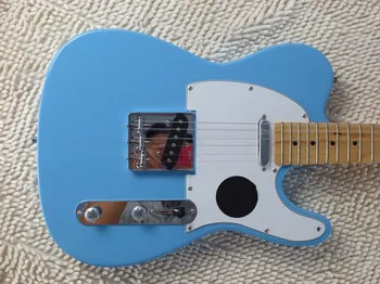 En-gros de Fabrica personalizat cer albastru-string-thru-body chitara electrica cu pickguard alb,chrome hardware,poate fi personalizat