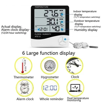 HTC-1 HTC-2 LCD Digital Electronic de Temperatură și Umiditate Metru Interioară în aer liber Termometru Higrometru Stație Meteo cu Ceas