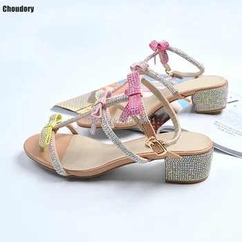Moda Cristal Fluture nod Sandale Gladiator Femei Indesata Toc Dulce Stras Argintiu Culoare Papion nituri Pantofi Femei