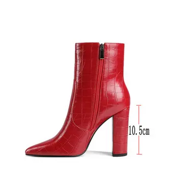 Negru Roșu Maro Design De Brand Femei Glezna Cizme De Moda Subliniat De La Picior Toc Gros Doamnelor Cizme Scurte Din Piele Faux Toamna Iarna Pantofi