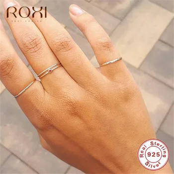 ROXI Argint 925 Inel Subțire Twist Rope Stivuire Inele de Nunta pentru Femei Rotund Simplu Brand Inele de Logodna Cadouri